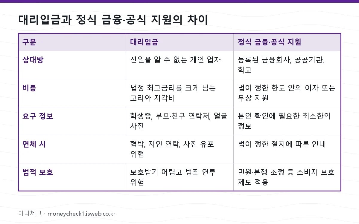 대리입금 대리입금과 정식 금융·공식 지원의 차이